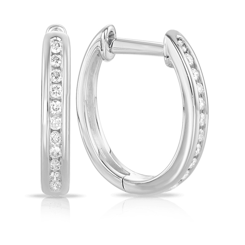 Diamond Oval Huggie Hoop Earrings in 9ct White Gold
