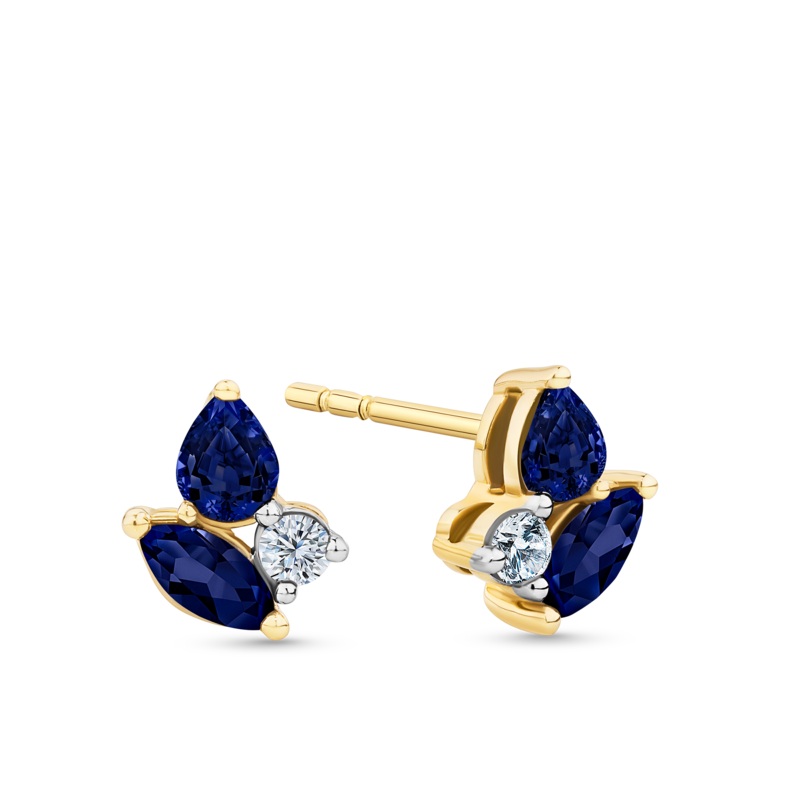 Sapphire & 0.8ct TW Diamond Cluster Earrings in 9ct Yellow Gold