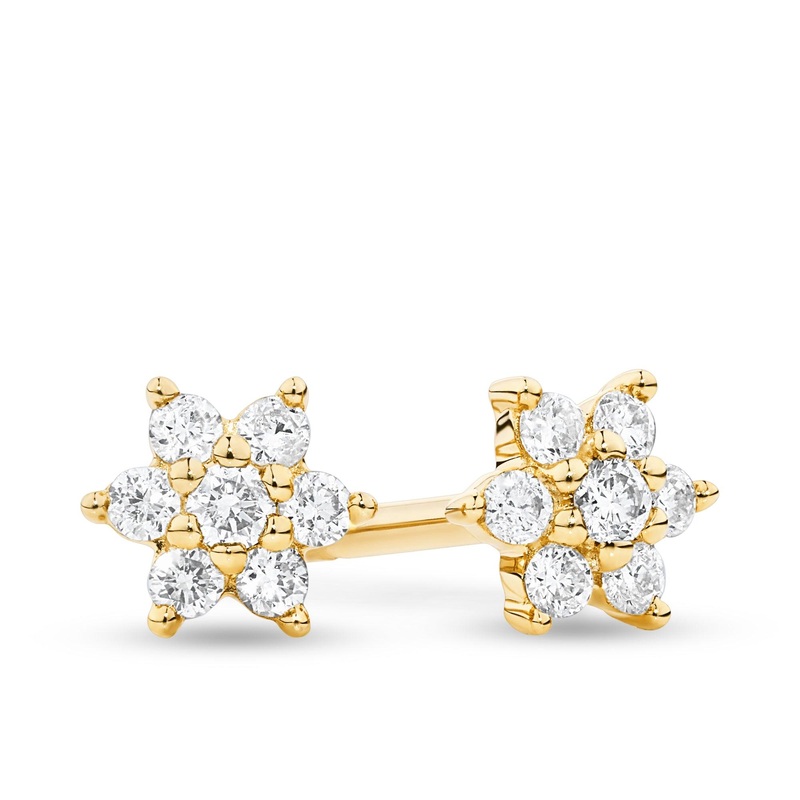 0.124ct TW Diamond Petite Flower Earrings in 9ct Yellow Gold