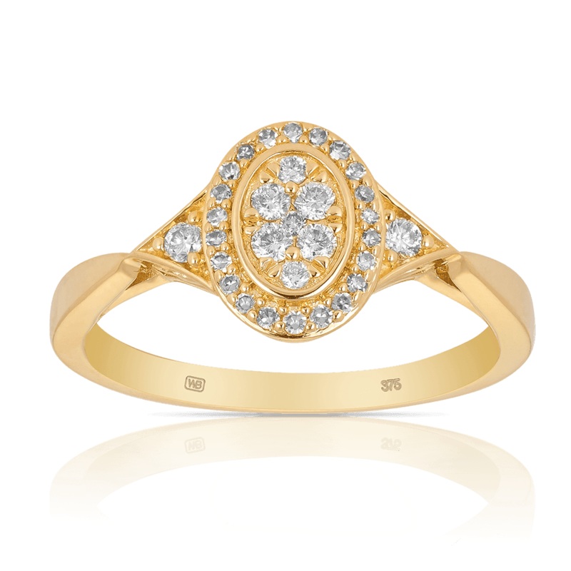 0.25ct TW Diamond Oval Engagement Ring in 9ct Yellow Gold