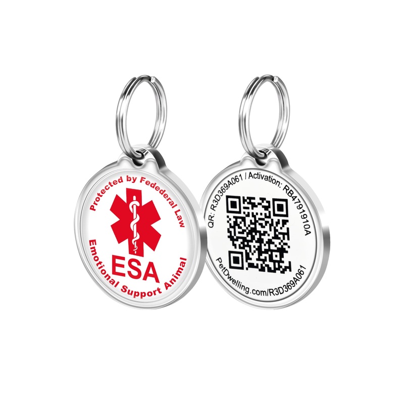 Pet Dwelling QR Code Emotional Support Animal Tag-ESA ID Tag-Dog Tags-Cat Tags-Online Pet Profile-Instant Email Alert of QR Tag Scanned GPS Location (White)