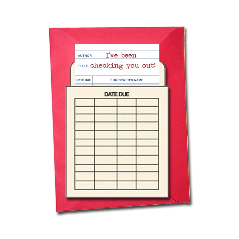 I’ve been checking you out!  Book themed greeting card.