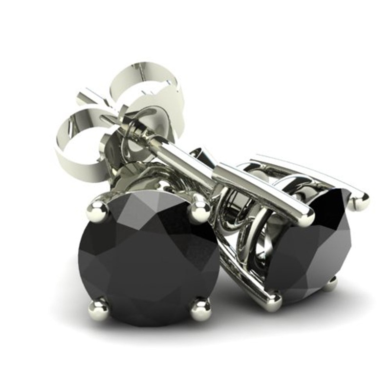 .33Ct Round Brilliant Cut Heat Treated Black Diamond Stud Earrings in 14K Gold Basket Setting White Gold