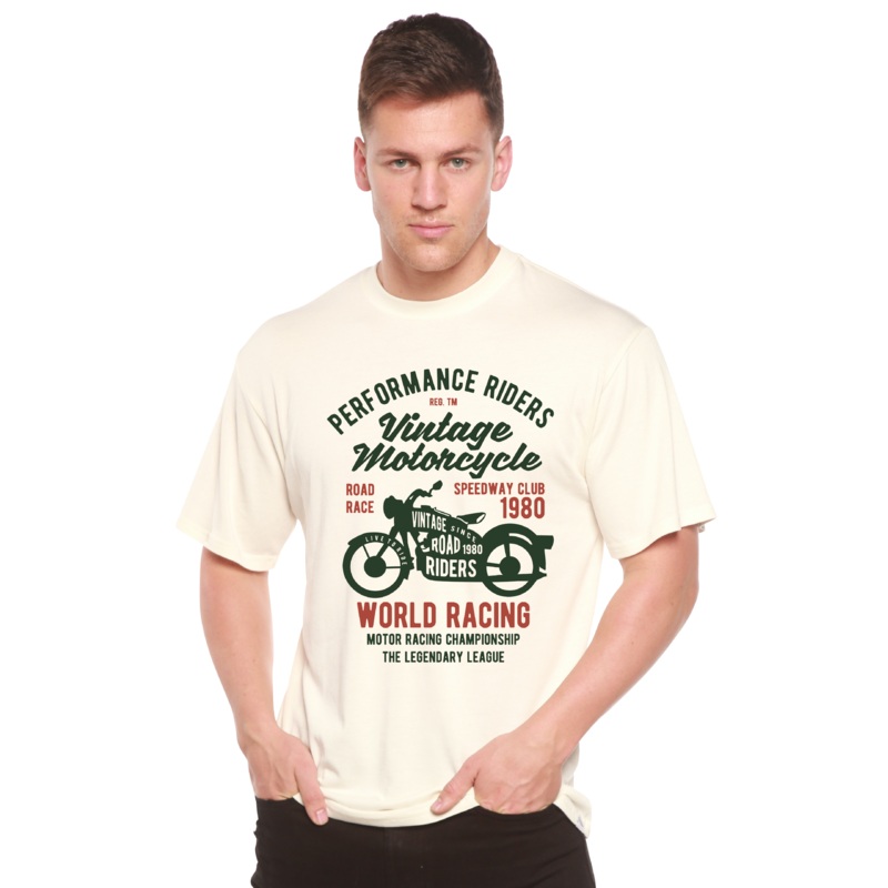 Vintage Motorcycle Spun Bamboo Men’s Bamboo Viscose/Organic Cotton Short Sleeve Graphic T-Shirt Medium Black