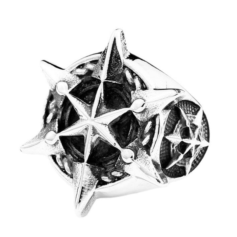 Titanium Steel Vintage Hexagram Ring for Men  Contemporary European and American Fashion Accessory