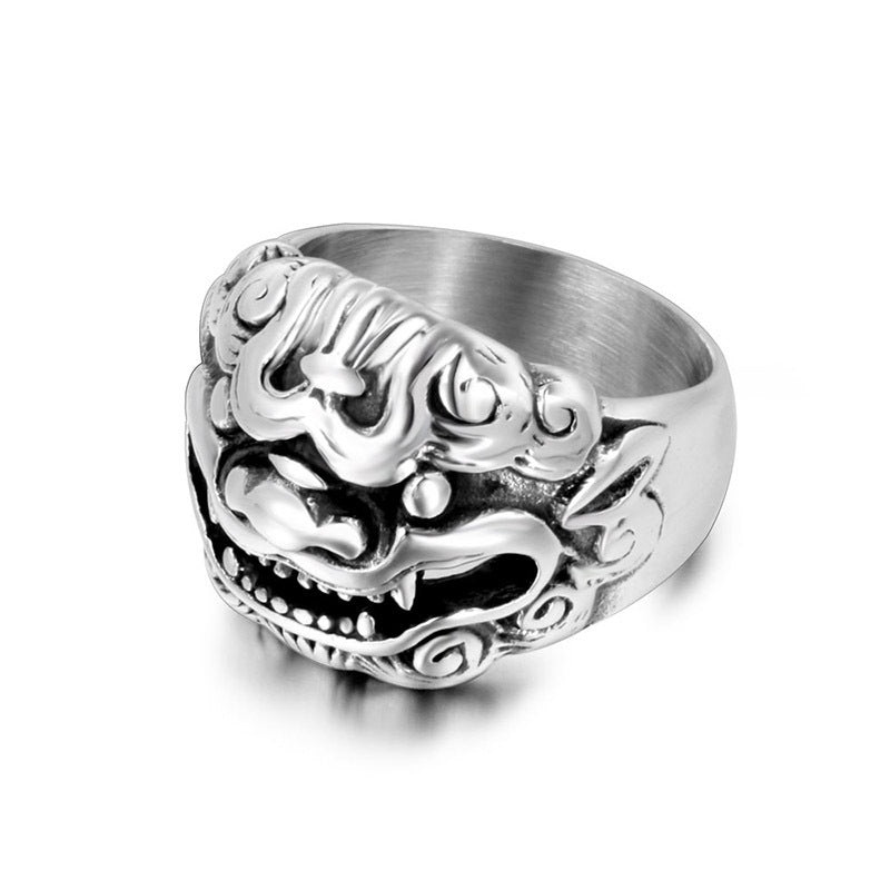 Vintage National Style Majestic Unicorn Men’s Custom Titanium Steel Ring Jewelry